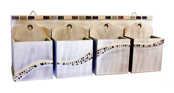 Mosaïque Etagère 4 boites à suspendre - pâte de verre - 50x17cm