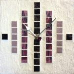 Mosaïque Horloge linéaires mauves -Pâte de verre - 25x25cm