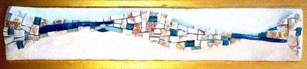 Mosaïque Linéaire bleu turquoise - minéraux, verre, aluminium, smalts 32x7cm