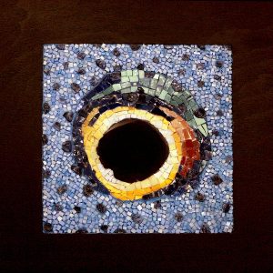 Mosaïque Oeil poisson - Smalts Orsoni, Agate, Lapislazuli -(4)14x14cm - Support Diam 38cm