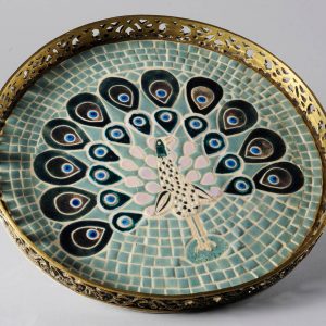 Mosaïque Plateau Paon - mosaique espagnole, céramique - Diam 32cm