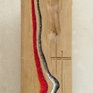 Mosaïque Totem Complicité - Pâte de verre Orsoni - chêne -1mx35x10x38cm