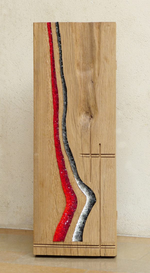 Mosaïque Totem Complicité - Pâte de verre Orsoni - chêne -1mx35x10x38cm