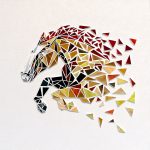 Mosaïque géométrique Cheval - verre 47,5x47,5cm