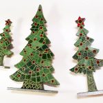 Mosaïques Sapins vert x3 - Pâte de verre, millefiori -15x6cm-23,5x10,5cm-29x17cm